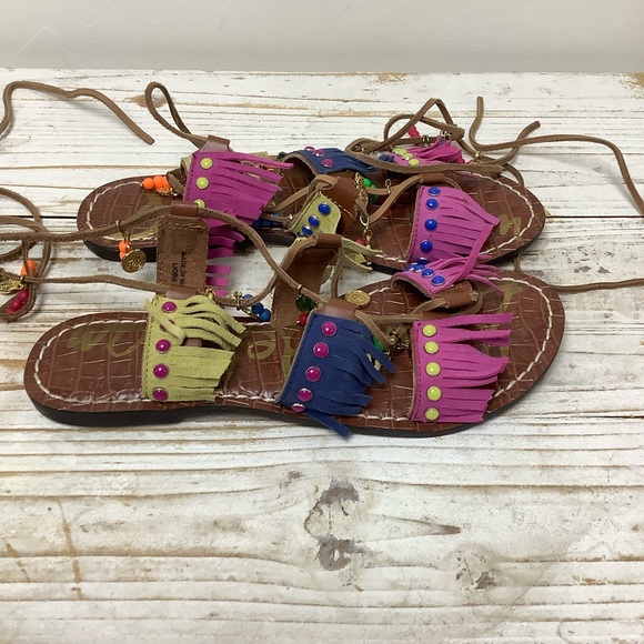 Sam Edelman Wraparound Embellished Ankle Tie Sandals - Size 7 - Picture 1 of 8